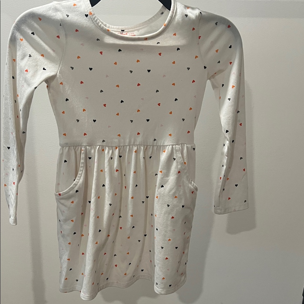 Charming Heart Print Kids Dress - White